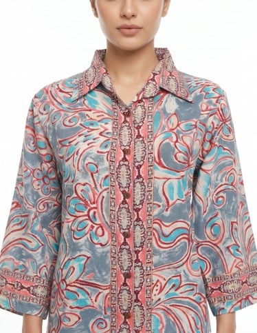 Elegant Button Down Floral Print Jalabiya