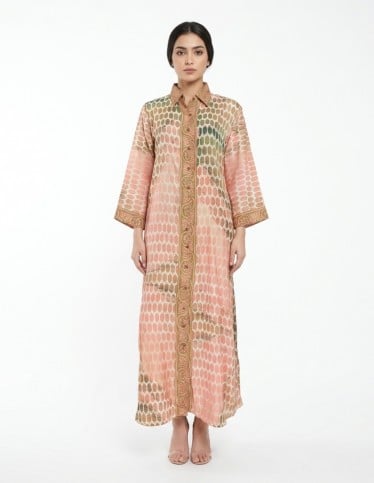 Modern Geometric Jalabiya with Collar and Button Front