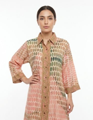 Modern Geometric Jalabiya with Collar and Button Front