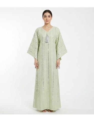 Refreshing Mint Green Jalabiya with Mirror Work