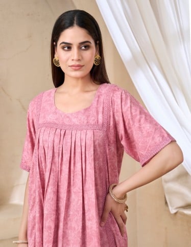 Pink Pleated Comfort Jalabiya