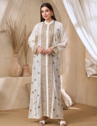 Ivory Gold Embroidered Jalabiya