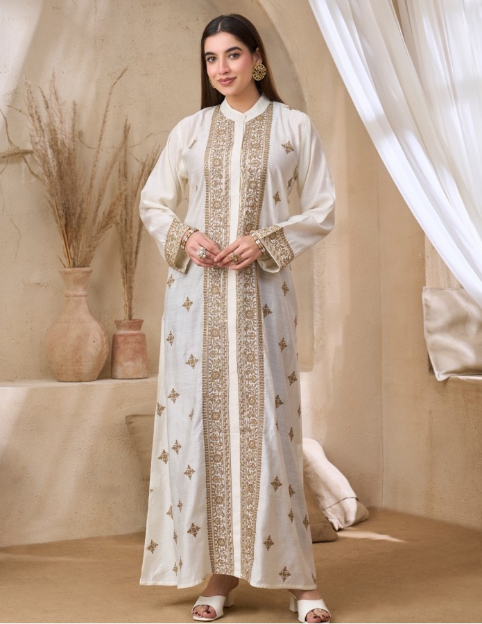 Ivory Gold Embroidered Jalabiya