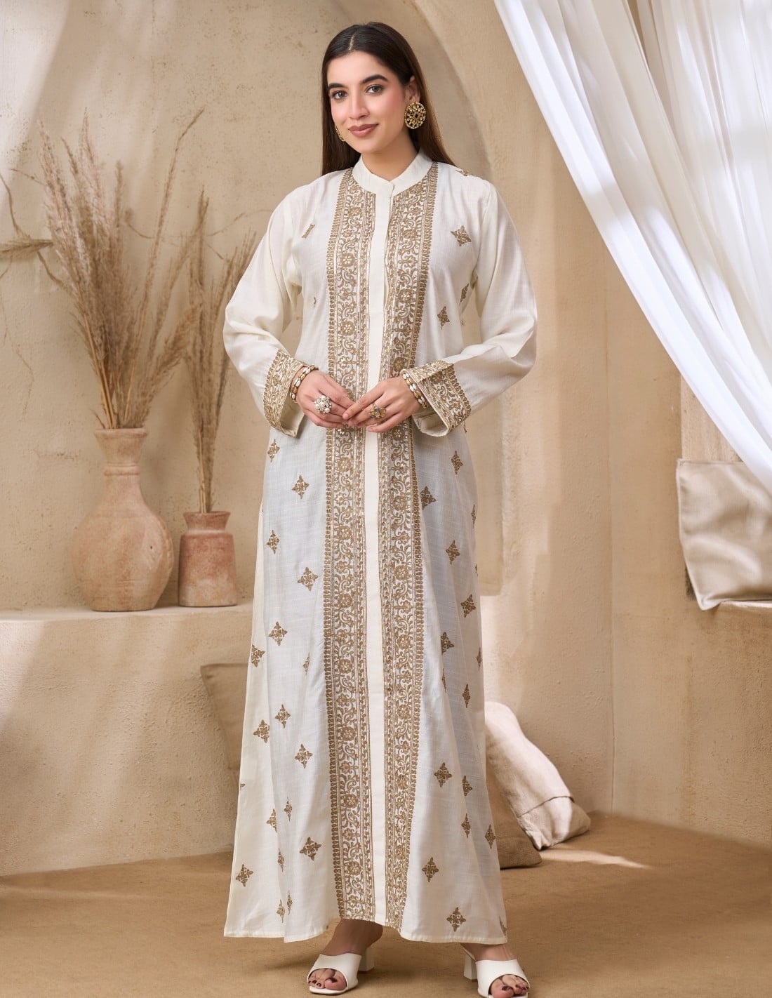 Ivory Gold Embroidered Jalabiya