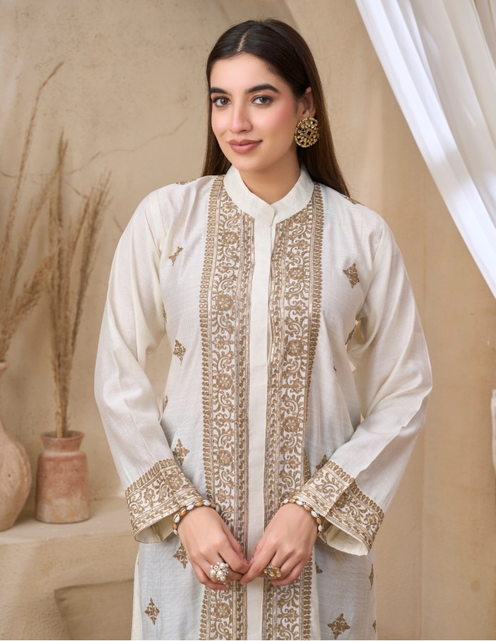 Ivory Gold Embroidered Jalabiya