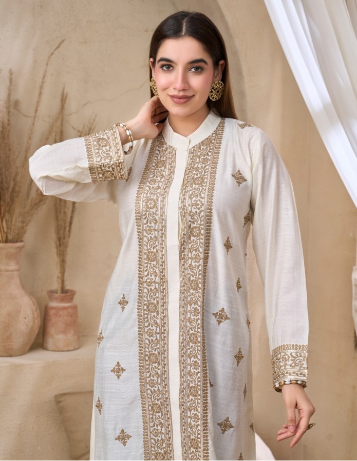 Ivory Gold Embroidered Jalabiya