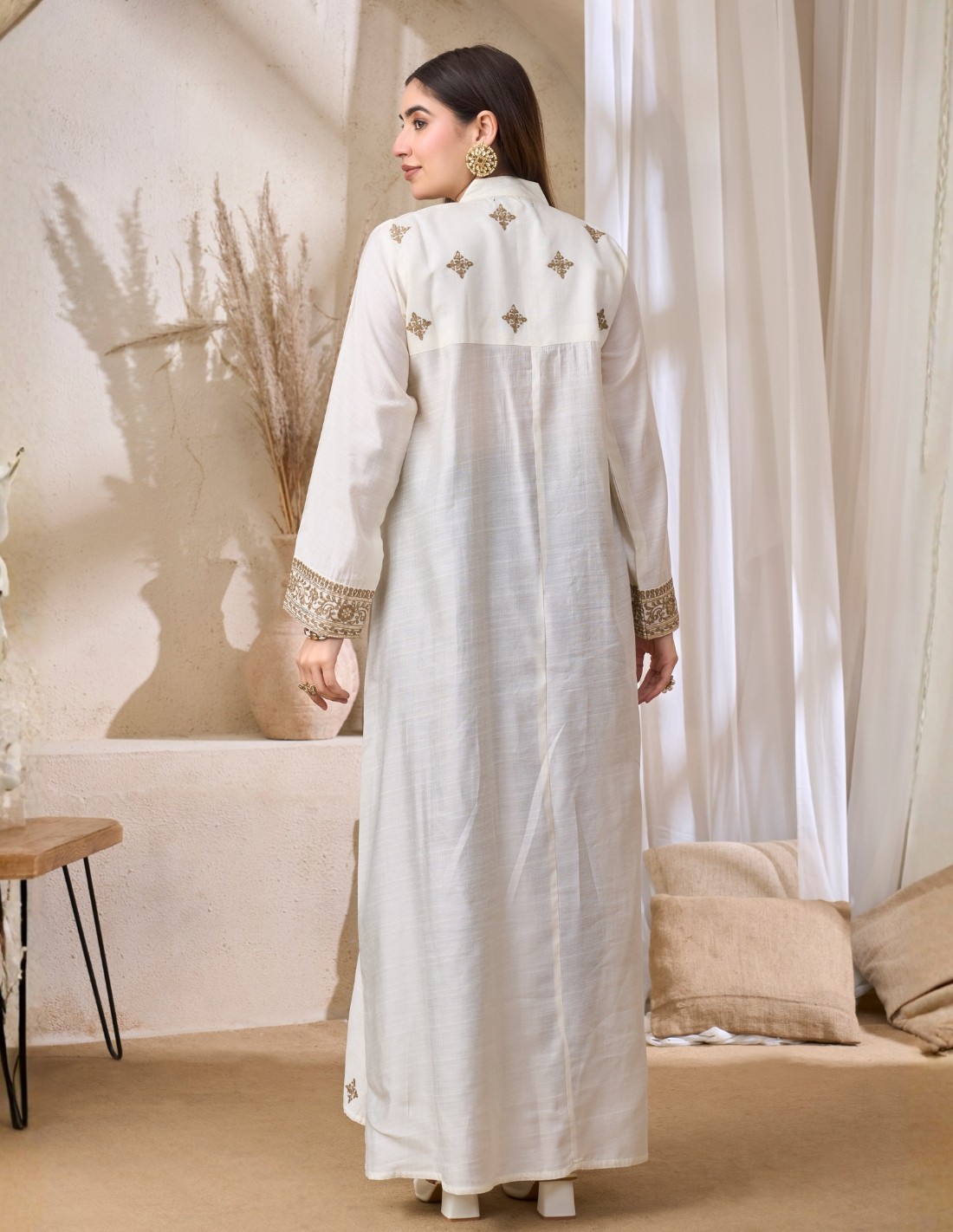 Ivory Gold Embroidered Jalabiya