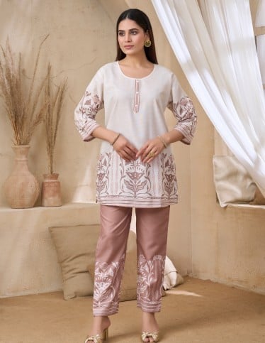 Elegant Floral Co-ord Set - Tunic & Trousers