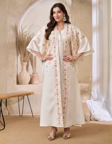 Off-White Jalabiya with Embroidered Overlay