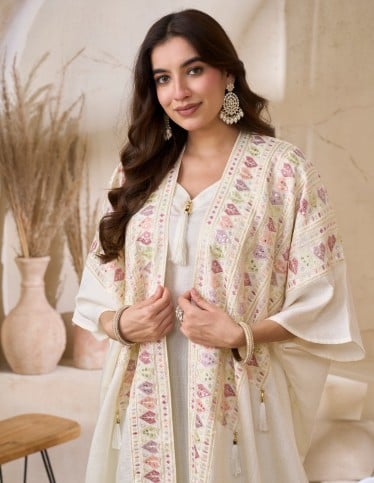 Off-White Jalabiya with Embroidered Overlay