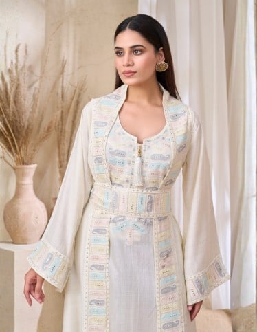 Off-White Jalabiya with Embroidered Belt