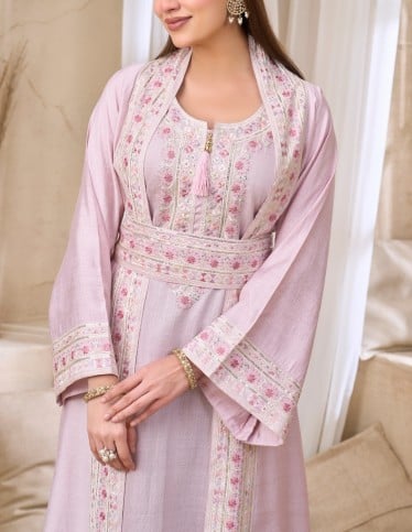Embroidered Pink Jalabiya with Belt
