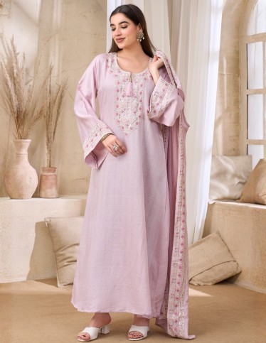 Embroidered Pink Jalabiya with Belt