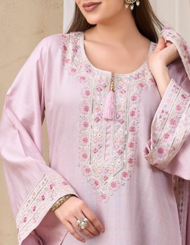 Embroidered Pink Jalabiya with Belt