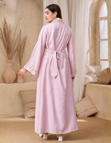 Embroidered Pink Jalabiya with Belt