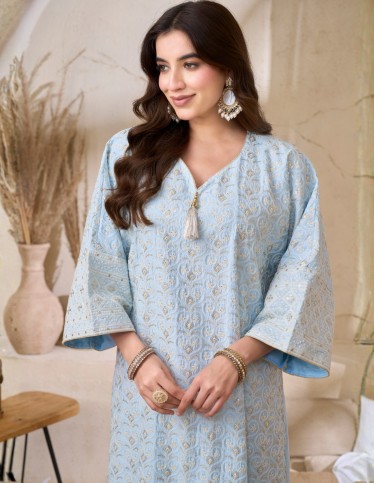 Sky Blue Radiance Embroidered Jalabiya
