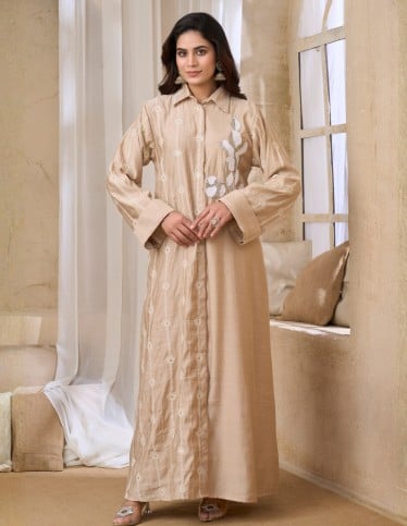 Elegant Embroidered Beige Jalabiya