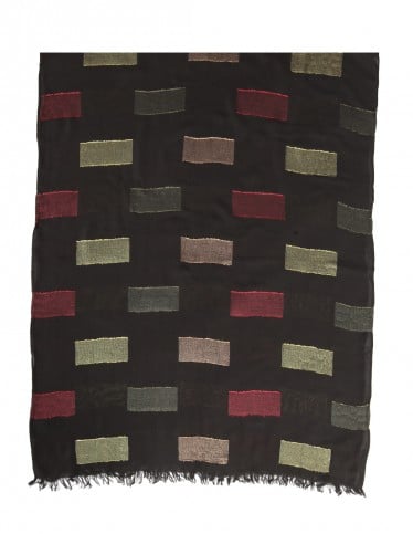 Plain Jacquard Scarf with Colorful Squares