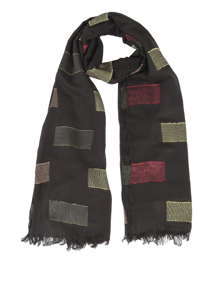 Plain Jacquard Scarf with Colorful Squares