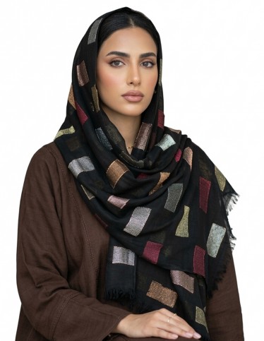 Plain Jacquard Scarf with Colorful Squares