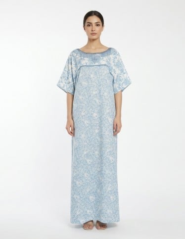 Serene Blue Floral Kaftan Dress