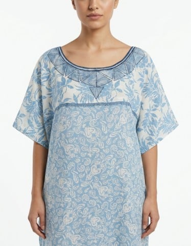 Serene Blue Floral Kaftan Dress