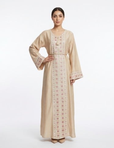 Elegant Full-Length Embroidered Jalabiya with Belt