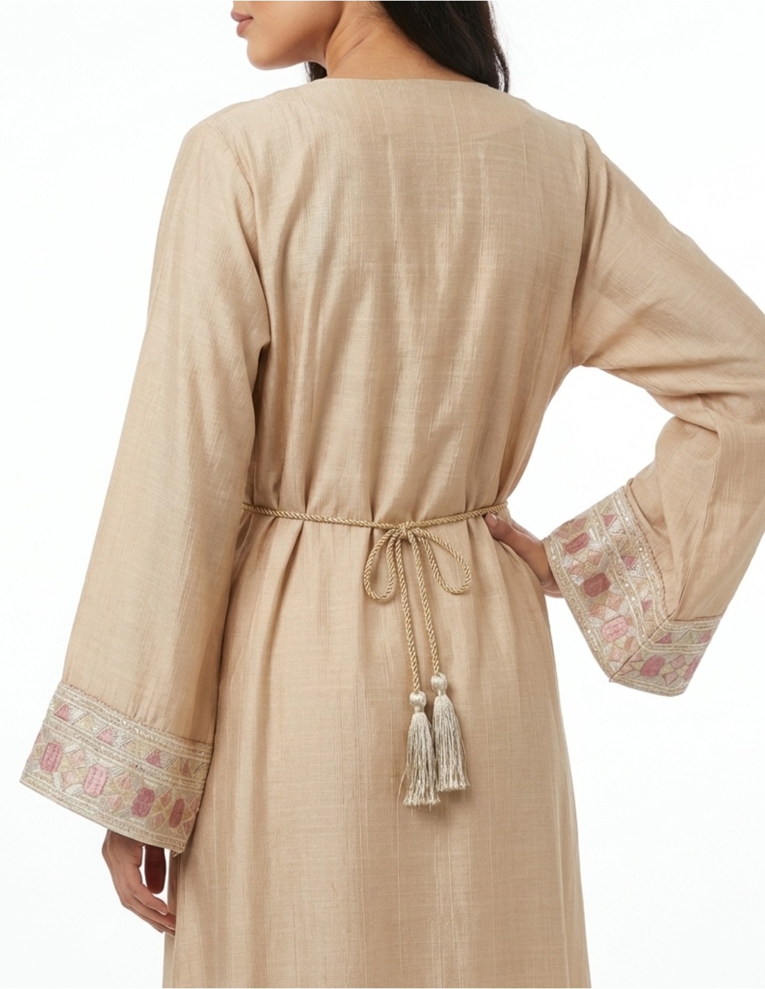 Elegant Full-Length Embroidered Jalabiya with Belt
