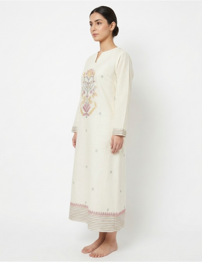 Off-White Jalabiya with Modern Botanical Embroidery