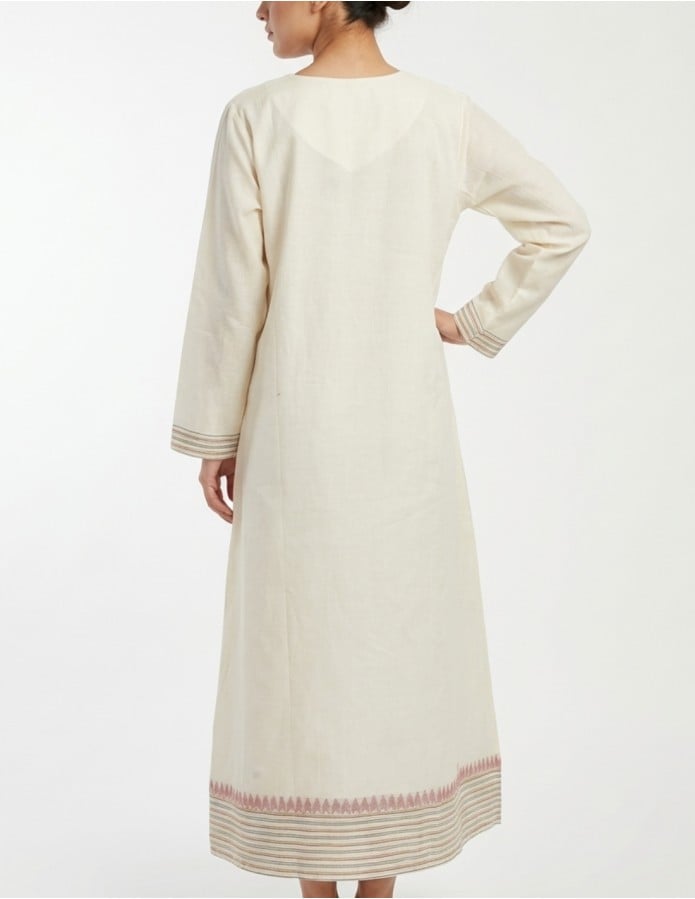 Off-White Jalabiya with Modern Botanical Embroidery