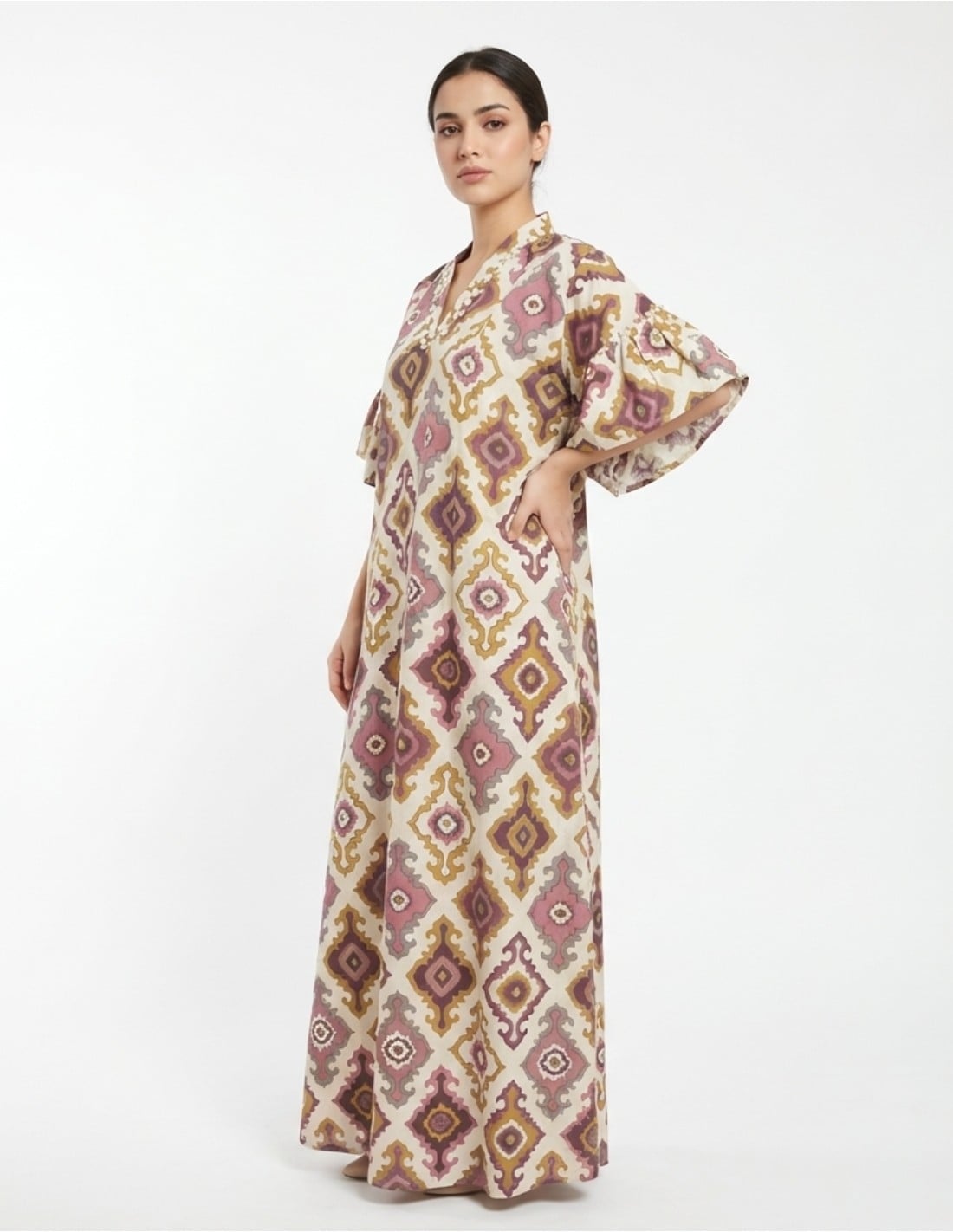 Bohemian Chic Jalabiya with Bold Ikat Print