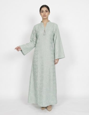Light Green Jalabiya with Geometric Embroidery