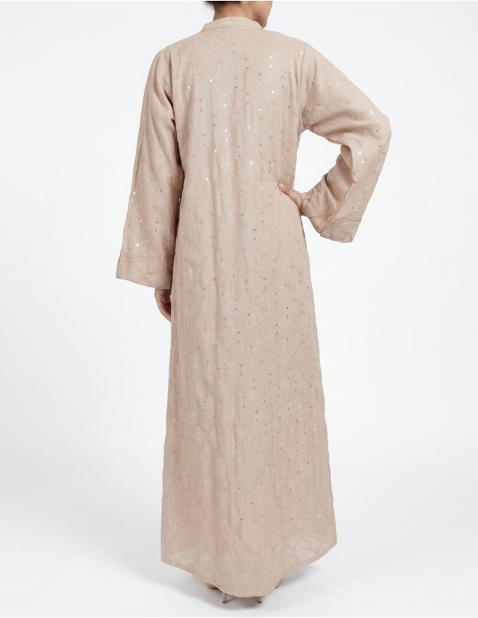 Beige Jalabiya with Intricate Geometric Embroidery
