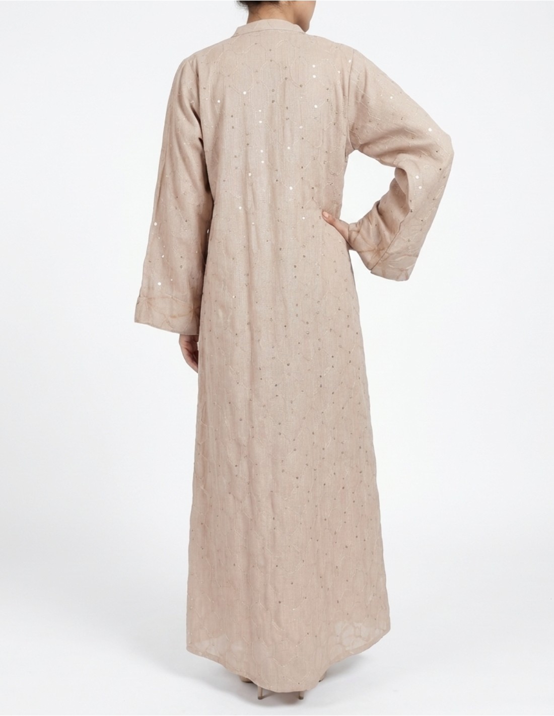 Beige Jalabiya with Intricate Geometric Embroidery