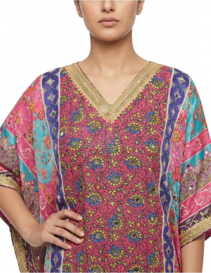 Fuchsia Mirror-Embellished Kaftan Jalabiya