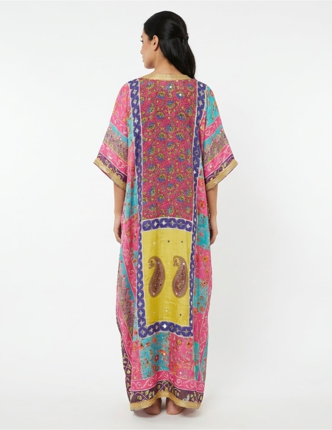 Fuchsia Mirror-Embellished Kaftan Jalabiya