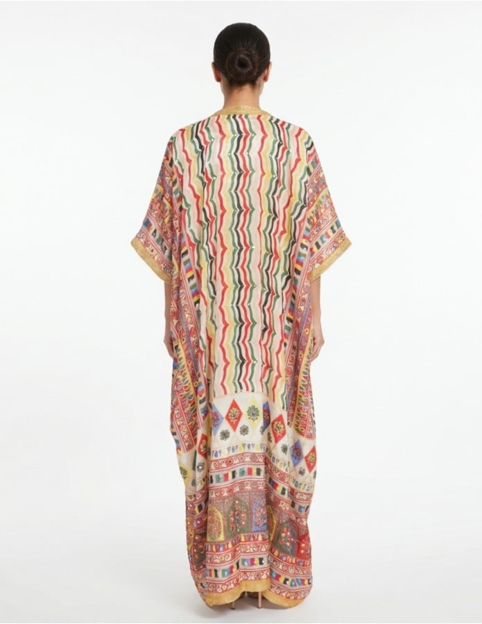 Vibrant Striped Kaftan Jalabiya with Mirror Embellishments