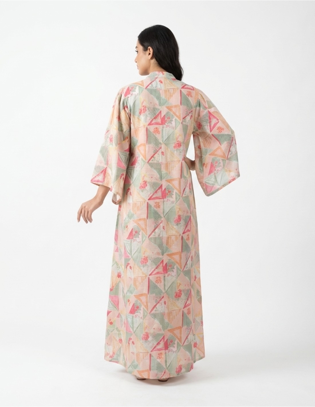 Modern Beige Jalabiya with Geometric Floral Print