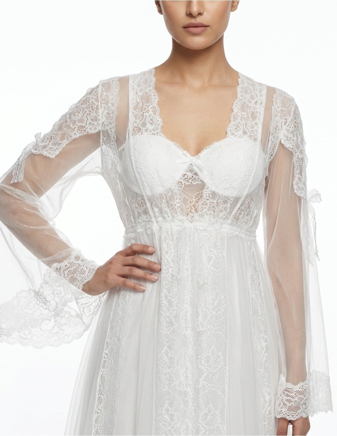 Romantic White Sheer Lace Long Jalabiya