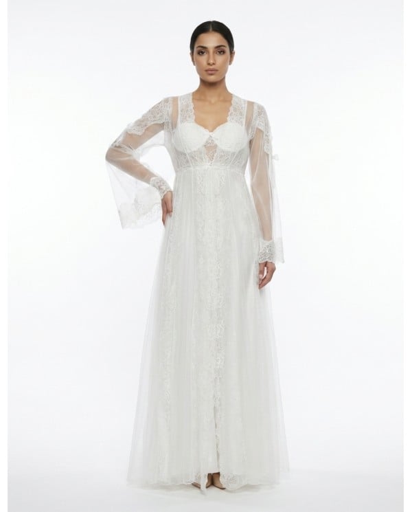 Romantic White Sheer Lace Long Jalabiya