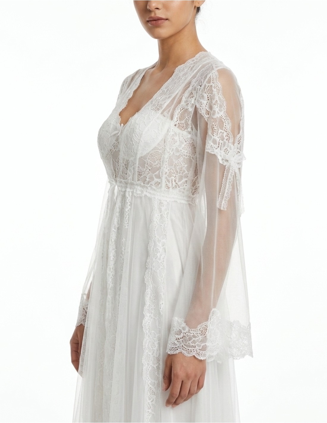 Romantic White Sheer Lace Long Jalabiya