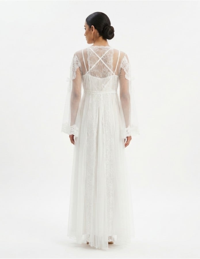 Romantic White Sheer Lace Long Jalabiya