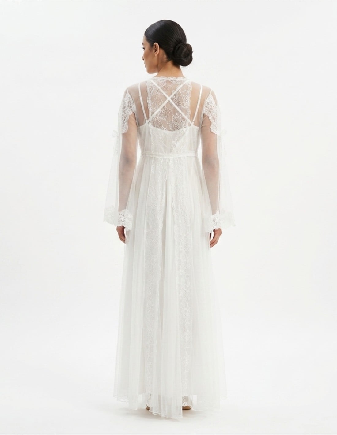 Romantic White Sheer Lace Long Jalabiya