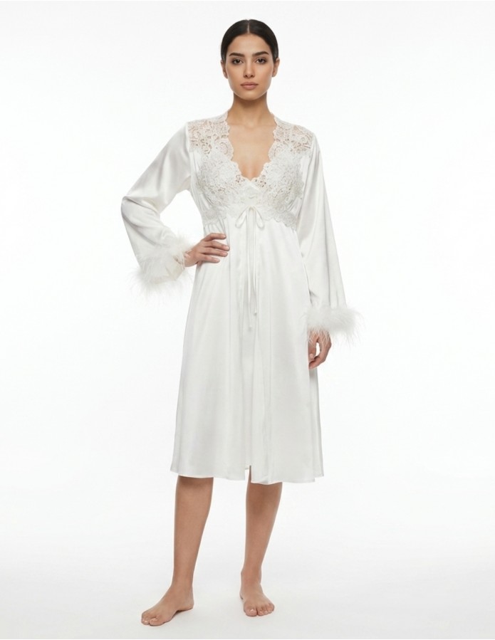 Luxurious White Feather & Lace Midi Jalabiya