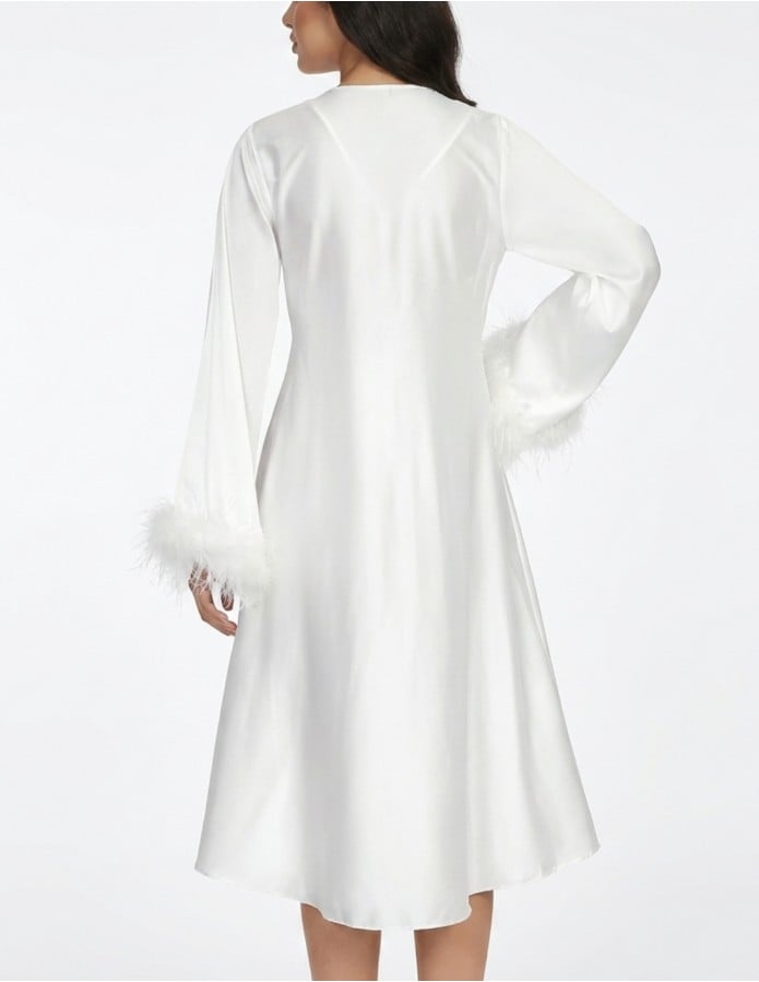 Luxurious White Feather & Lace Midi Jalabiya