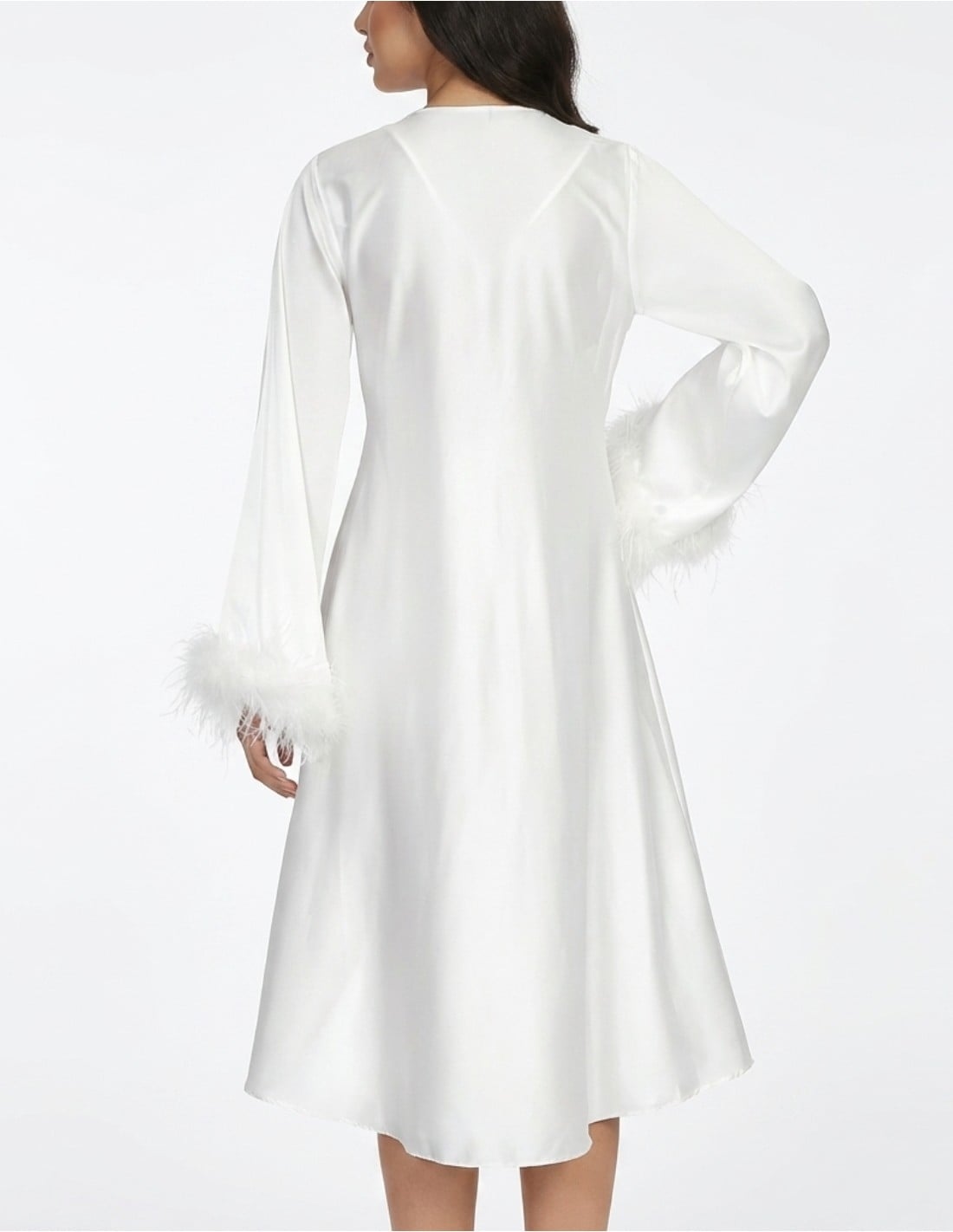 Luxurious White Feather & Lace Midi Jalabiya