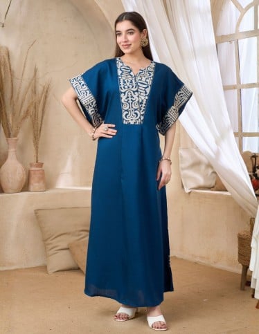Navy Blue Kaftan Jalabiya with Heritage Embroidery