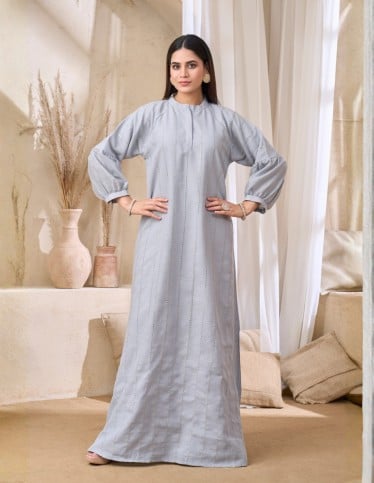 Elegant Silver-Grey Jalabiya with Shimmer Details