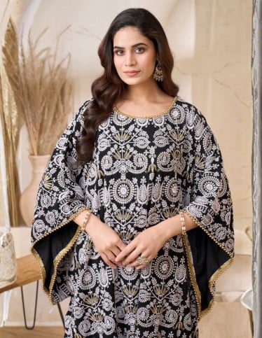Ornate Embroidered Kaftan with Fringe