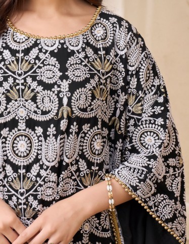 Ornate Embroidered Kaftan with Fringe